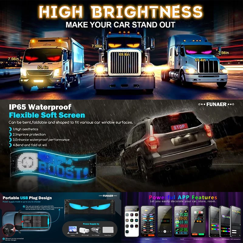 LED 디스플레이 트럭 아이 자동차 사인 블루투스 앱  - Car Led Light 리뷰 및 가격